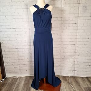 NWT $120 Melrose Navy Blue Hi-Low Formal Dress, 10, Sleeveless, Beading